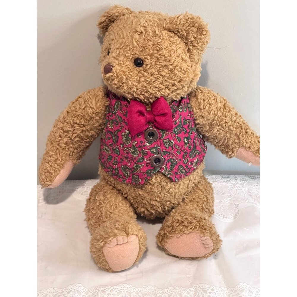 Hallmark Jointed Moveable Christmas Teddy Bear Holiday Vest Red Bowtie 13" Gift